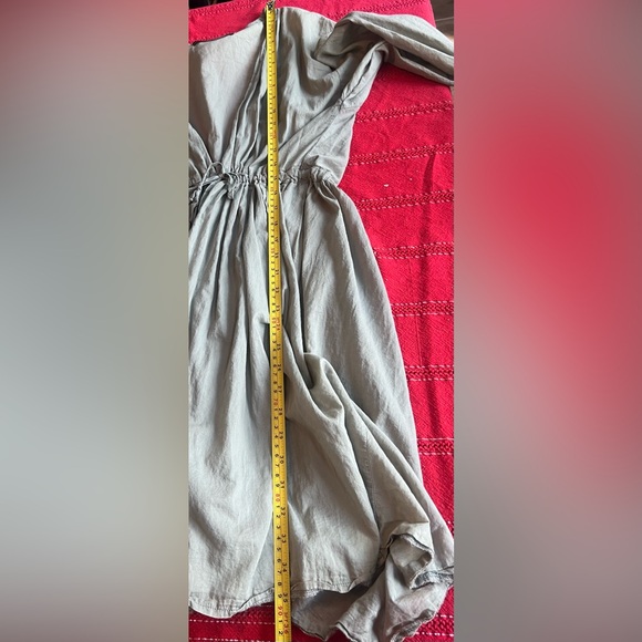 Nu New York 100% Cotton Adjustable Waist Front Tie Dress One Size Gray Pockets - Picture 5 of 6